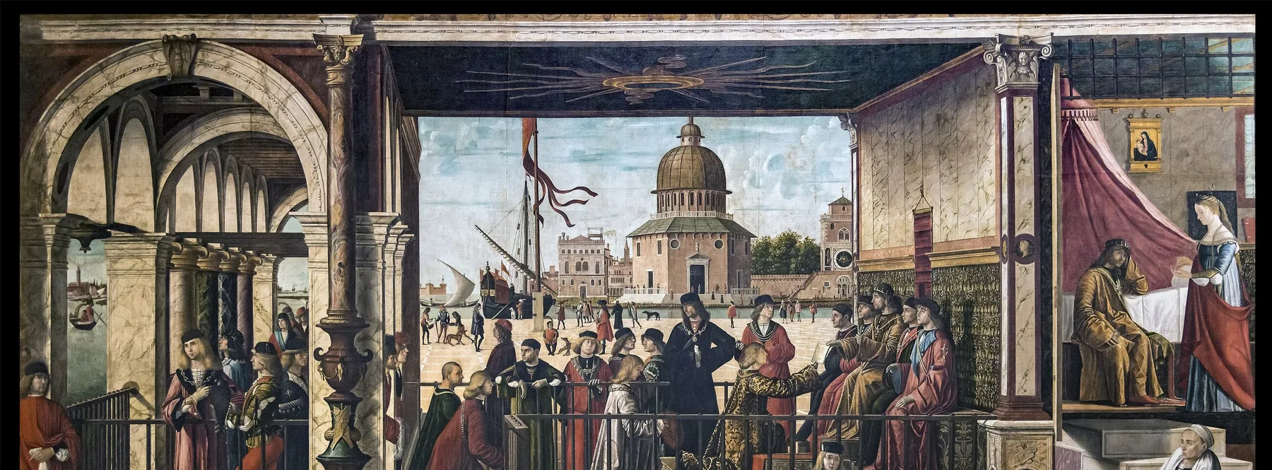 A diplomatic assembly within Renaissance civic architecture.
